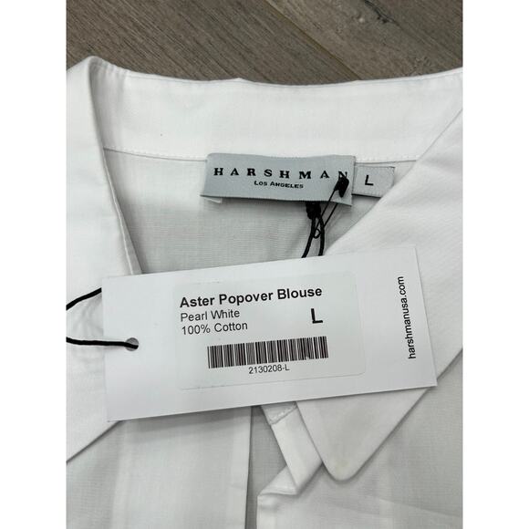 NWT Harshman Women's Pearl White Bell Sleeve Aster Twill Popover Blouse Size L - Picture 7 of 12